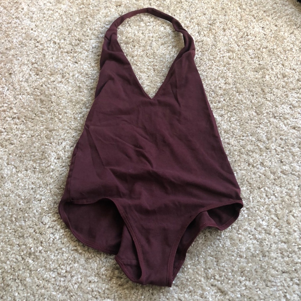 Maroon deep v bodysuit